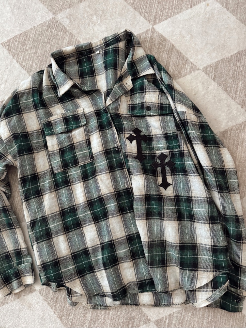 Green and White Plaid Men’s Flannel Shirt